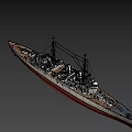 Detailed Warship Model With White Hull Red Bottom And Superstructure Antennas Turrets