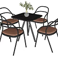 Modern Dining Table Set with Black Square Table Four Curved Back Chairs Pink Padded Seats 3d model