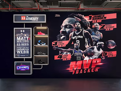 Sports Showcase Wall With MVP Tracker Basketball Players Sneakers And Champs 3d model