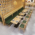 Modern Western Restaurant Japanese Food Sushi Restaurant Log Style Dining Table and Chair Combination Western Restaurant Casual Dining Chair Double-Sided Casual Dining Chair Leather Sofa Tableware 3d model