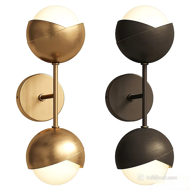 Modern Gold and Black Sphere Design Wall Lamps for Home Interior Lighting 3d model 