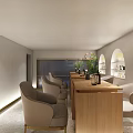 Modern Hair Beauty Salon Interior With Arched Wooden Decor Round Mirrors Chandeliers And Hairdressing Chairs