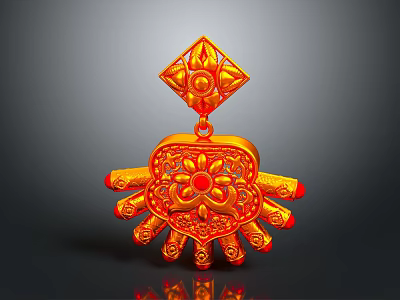 Orange Palm Shaped Clothing Ornament With Floral Pattern And Intricate Design 3d model