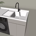 Modern White Laundry Cabinet with Washing Machine Sink and Faucet on Countertop