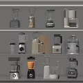 Diverse Household Appliances Including Blenders Juicers And Various Designs On Shelves