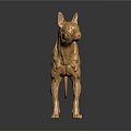 Golden Dog Sculpture Showcasing Anatomical Organ Structure And Hair Texture Features
