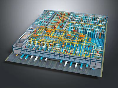 Detailed Industrial Multilayer Piping System Model With Colorful Pipes And Structure 3d model