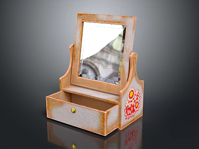 Vintage Wooden Dressing Table With Mirror Drawer And Decorative Floral Patterns 3d model