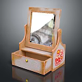 Vintage Wooden Dressing Table With Mirror Drawer And Decorative Floral Patterns