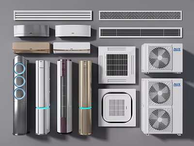 Various Home Use Air Conditioners and Fans with Wall Mounted Floor Standing and Central Vents 3d model