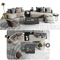 Modern Elegant Sofa Coffee Table Set With Decorative Pillows Patterned Rug And Accent Chair 3d model