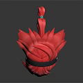 Detailed 3D Model Of Character Head With Red Long Hair And Headband