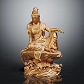 Exquisite Wooden Guanyin Statue With Seated Posture And Carved Lotus Base Details