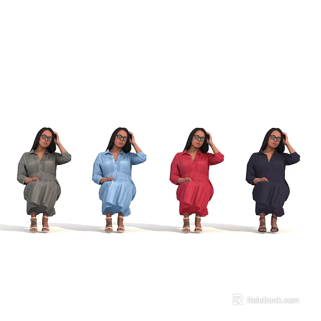 Woman Wearing Different Colored Dresses Posing with Hand on Head 3d model 