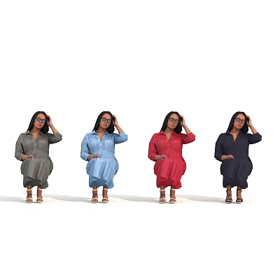 Woman Wearing Different Colored Dresses Posing with Hand on Head 3d model
