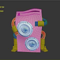 Pink Electronic Device With White Circular Speakers And Red Blue Yellow Colored Tubes
