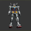 Gundam Robot Character Figure Standing With Silver Armor Blue Yellow Red Mechanical Details
