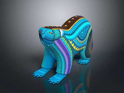 Colorful Handcrafted Bear Sculpture With Vibrant Geometric Patterns And Artistic Design 3d model