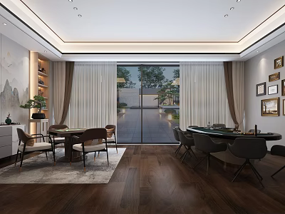 Luxurious Hotel Chess Room Interior With Wooden Flooring Large Windows And Decorative Paintings 3d model