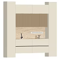 Modern Sideboard with White and Light Wood Cabinets Textured Backsplash and Countertop