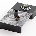 Modern Coffee Table Featuring Marble Top Black Frame Black Vase Small Brown Cup And Books