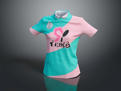 Turquoise and Pink Color Block T-shirt with Fentys Logo and Leaf Heart Pattern 3d model