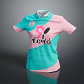 Turquoise and Pink Color Block T-shirt with Fentys Logo and Leaf Heart Pattern