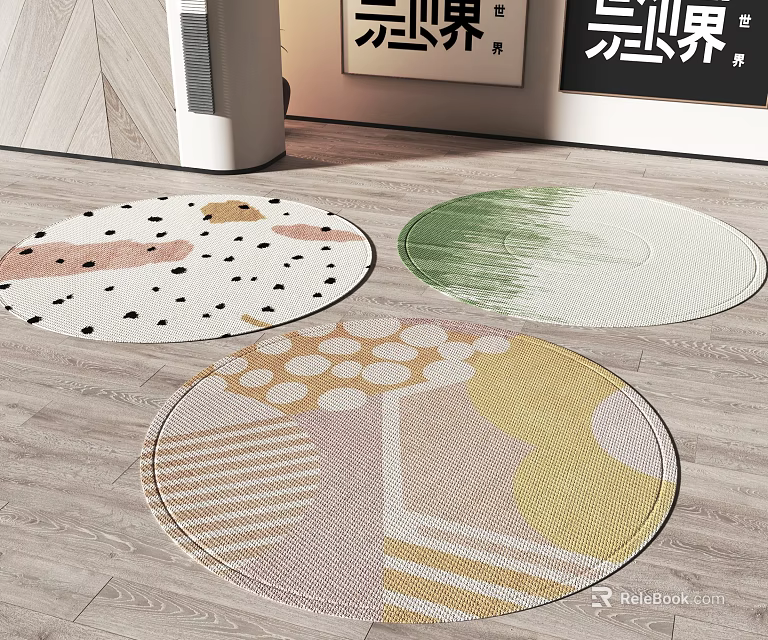 Colorful Round Rugs With Dots Gradient Green And Geometric Patterns For Living Room Floor Decor 3d model 