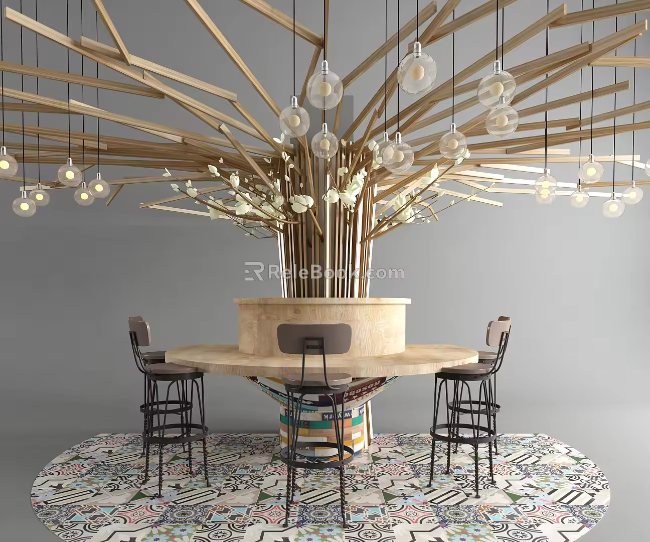 Modern Bar Chair Combination Branch Modeling Tree Landscape Tree Trunk 3d model