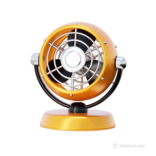 Yellow Retro Tabletop Electric Fan With Metal Mesh Cover And Stable Base 3d model 