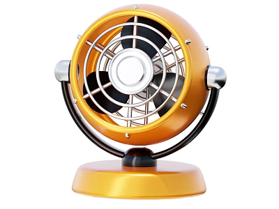 Yellow Retro Tabletop Electric Fan With Metal Mesh Cover And Stable Base 3d model