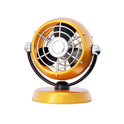Yellow Retro Tabletop Electric Fan With Metal Mesh Cover And Stable Base 3d model