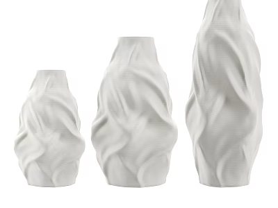 White Ceramic Vessels with Wavy Textured Design Three Different Sizes Decorative Pieces 3d model