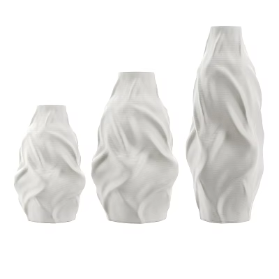 White Ceramic Vessels with Wavy Textured Design Three Different Sizes Decorative Pieces 3d model