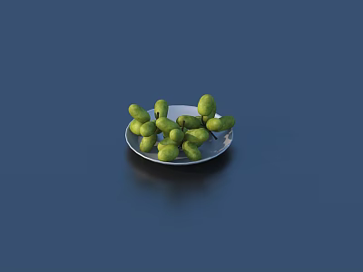 Fresh Green Fruits Placed In White Plate On Blue Smooth Background Surface 3d model