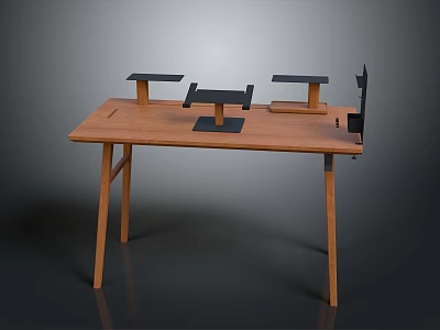 Minimalist Wooden Table Furniture With Black Supports And Sturdy Legs 3d model