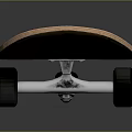 Sleek Black Skateboard With White Graphic Design And Copper Wheels 3d model