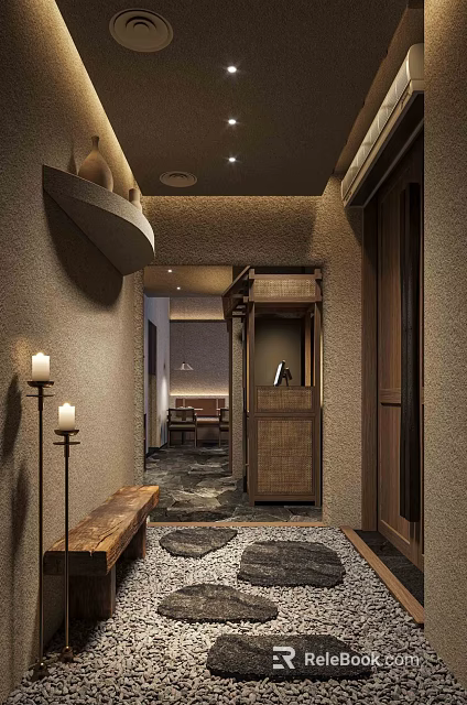 Traditional Hotpot Restaurant Interior With Wooden Decor Warm Lighting And Seating Area 3d model 
