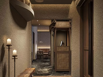 Traditional Hotpot Restaurant Interior With Wooden Decor Warm Lighting And Seating Area 3d model