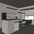 Modern Restaurant Open Concept Kitchen With Island Counter Cabinets And Chairs