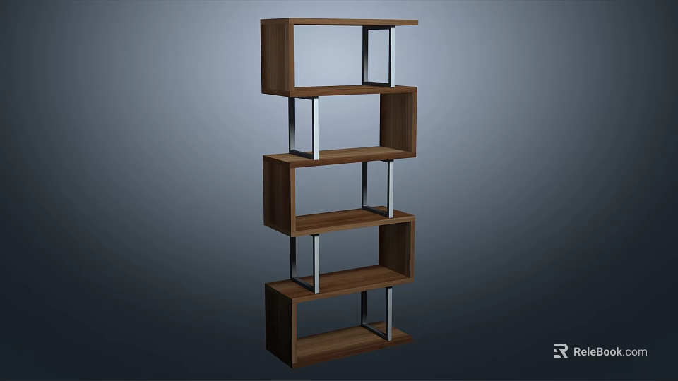 Wooden Bogu Shelf With Multi Tiered Open Design And Metal Frame For Decorative 3d model 