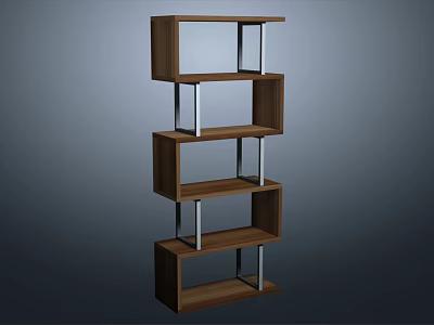 Wooden Bogu Shelf With Multi Tiered Open Design And Metal Frame For Decorative 3d model