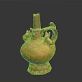 Ancient Pottery Sculpture Featuring Dragon Carving And Ornate Yellow Glaze Details
