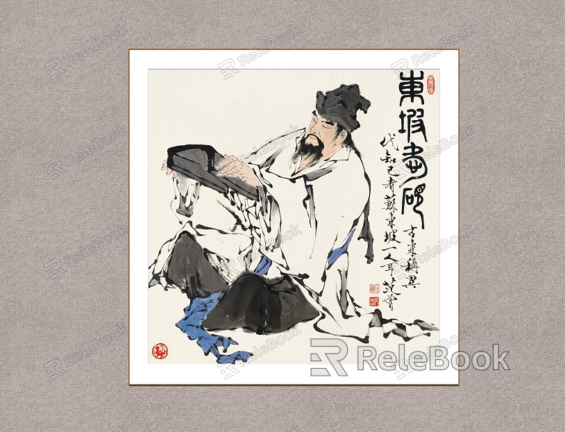 Decorative Painting Dongpo Appreciating Inkstone Fan Zeng Traditional Chinese Painting model