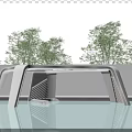 Modern Curved Roof Structure With Water Reflection Green Trees And Clear Sky
