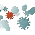 Scientists Studying Colorful Virus Microbes With Different Shapes And Structures