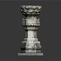 Intricately Carved Stone Pillar With Lotus Shaped Top And Square Base