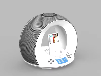 Modern Circular Design Speaker with Digital Time Display Control Buttons and Device Holder 3d model