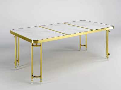 Modern Luxury Dining Table With Sleek Marble Top And Gold Metal Legs 3d model
