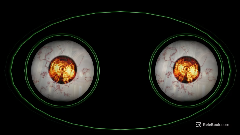 Human Eyes With Green Outline And Orange Pupil Texture On Black Background 3d model 